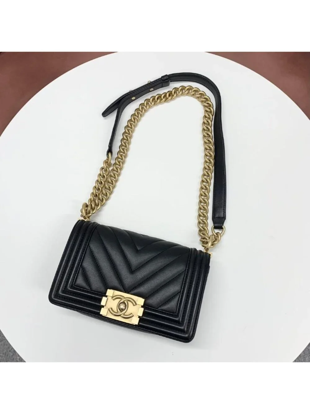 Chanel Boy 20 Lambskin CC Logo Small Stitch Bag